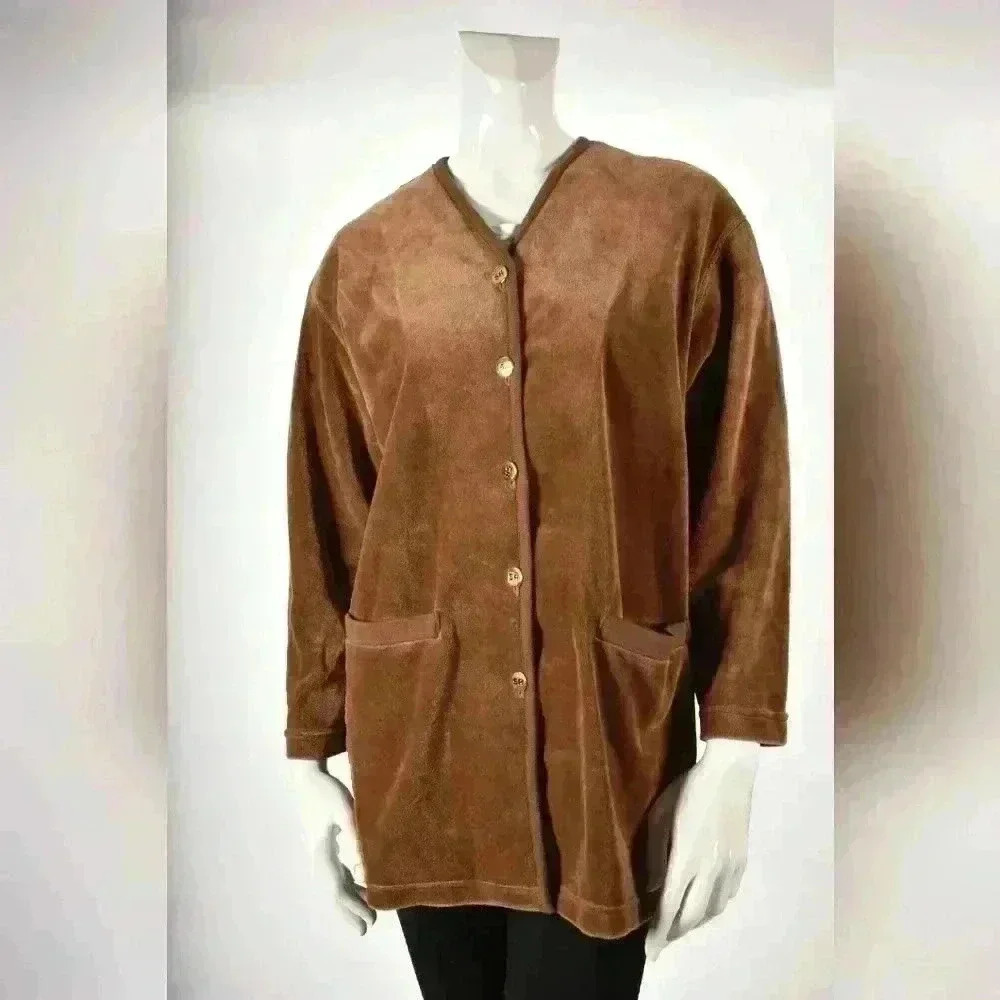 SONIA RYKIEL PARIS Tan Brown Cotton Terrycloth  Cardigan Sweater Medium France